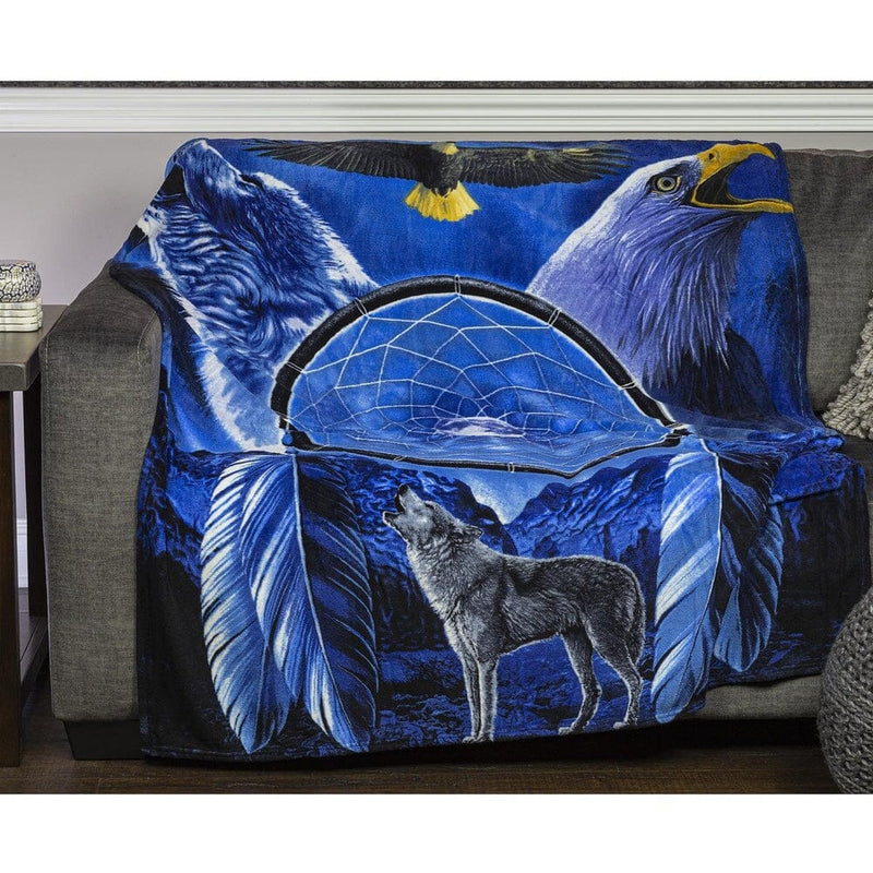 Wolf and Bald Eagle Dreamcatcher Super Soft Plush Fleece Throw Blanket-Dawhud Direct-RoomDividersNow