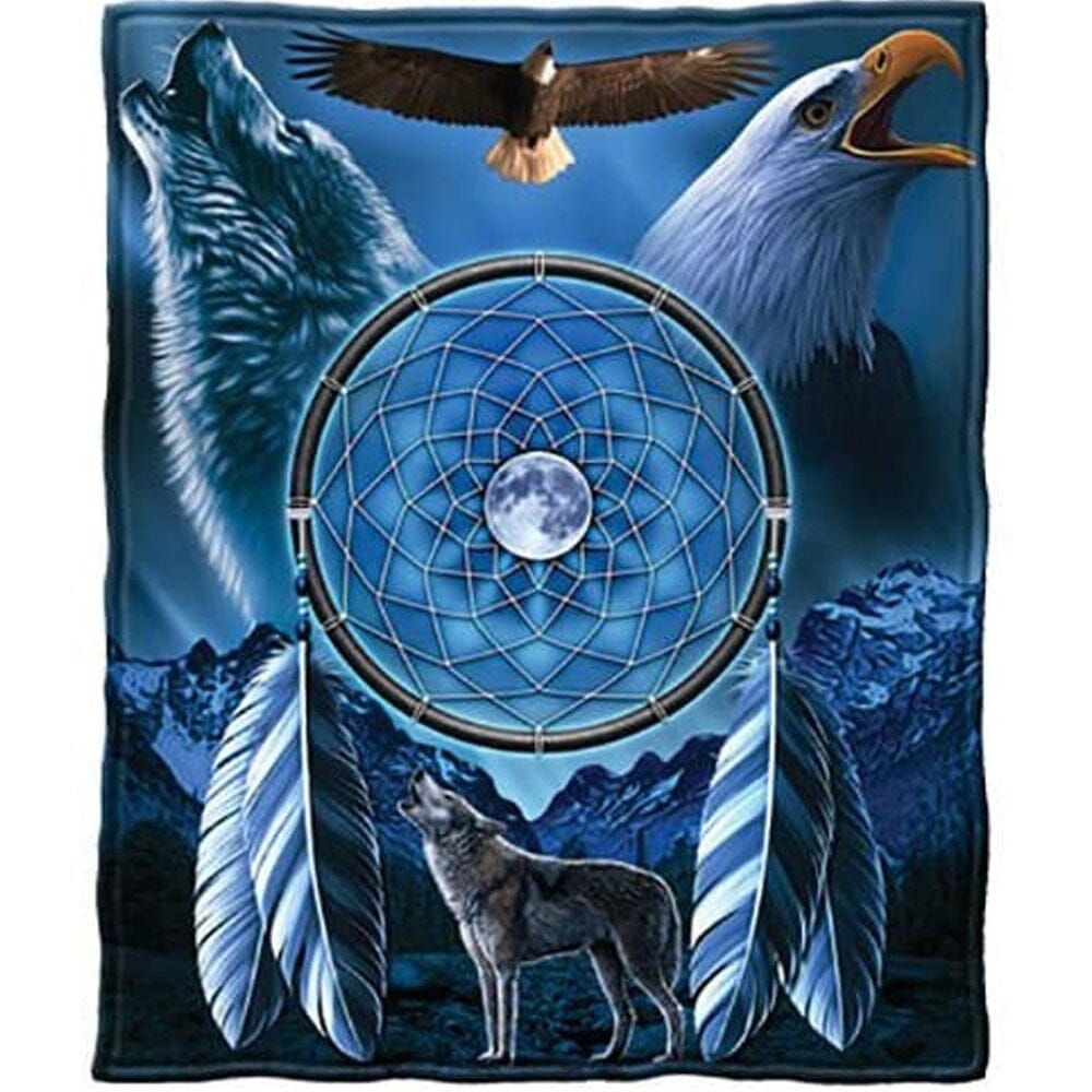 Wolf and Bald Eagle Dreamcatcher Super Soft Plush Fleece Throw Blanket-Dawhud Direct-RoomDividersNow