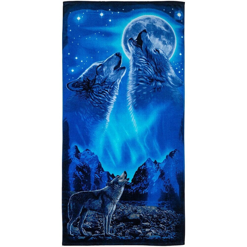 Wolves Howling Moon Super Soft Plush Cotton Beach Towel-Dawhud Direct-RoomDividersNow