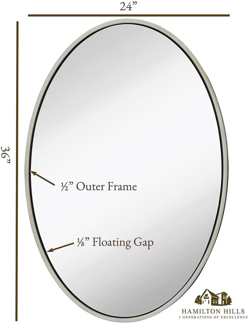 Large Modern Oval Silver Leaf Frame Wall Mirror - 24" x 36"