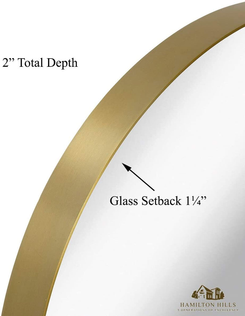 Rounded Corners Brushed Metal Wall Mirror in Gold