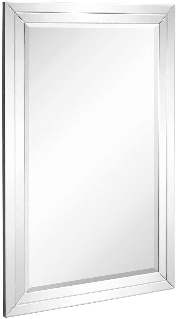Large Beveled Wall Mirror with Double Mirror Edge Frame