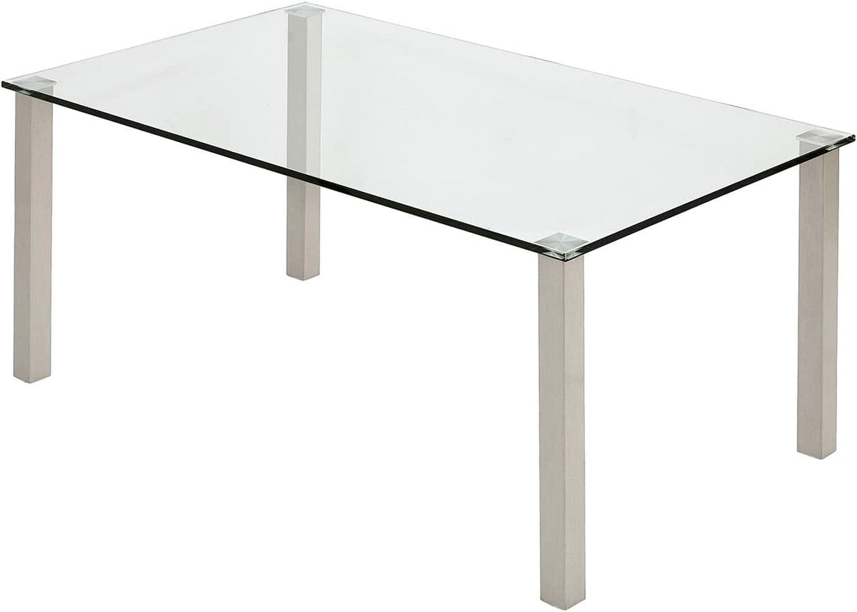 Glass Coffee Table with Brushed Metal Legs and Clear Top
