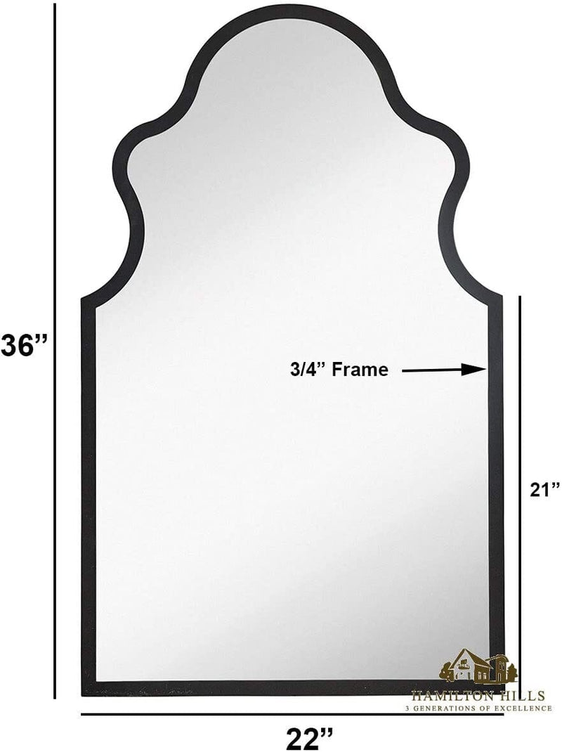 Queen Anne Arched Black Wall Mirror, 22" × 36"
