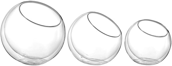 Double Wall Glass Slant Bowls Dia 6/5/4.5 Inch , Glass Terrarium, Globe Plant Vases