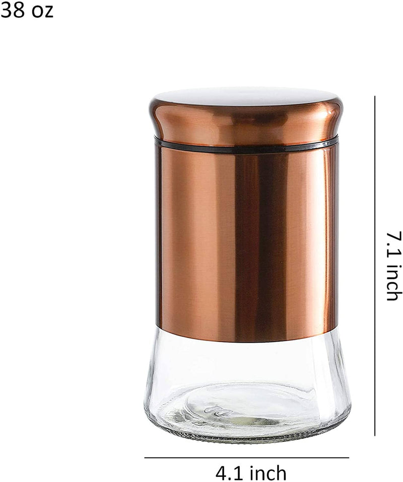 Set of 3 Glass Canisters with Bronze Stainless Steel Cover and Lids,28/38/50
