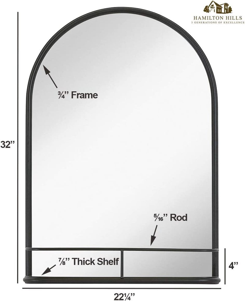 Glass Top Metal Shelf Mirror for Entryway Vanity Sink