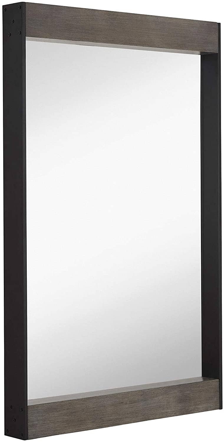 Black Metal Mirror with Gray Wood Accents - Modern Wall Mirror