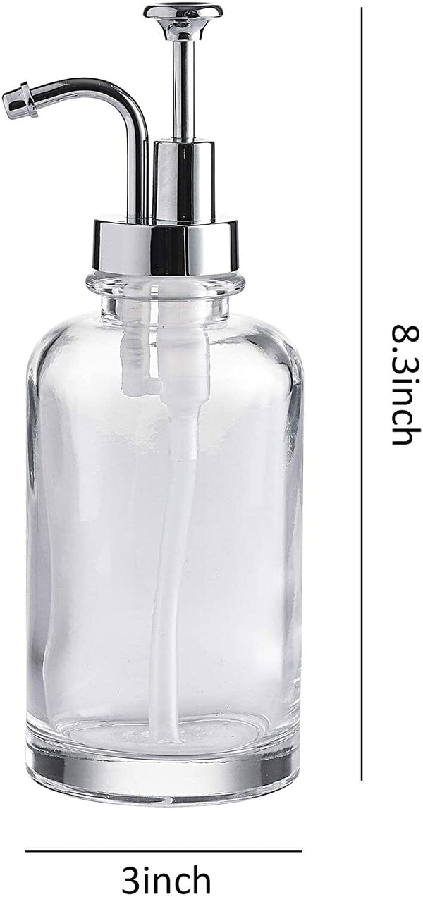 Clear Glass Soap Lotion Dispenser Set, Unique Design Pump, for Bathroom, Kitchen