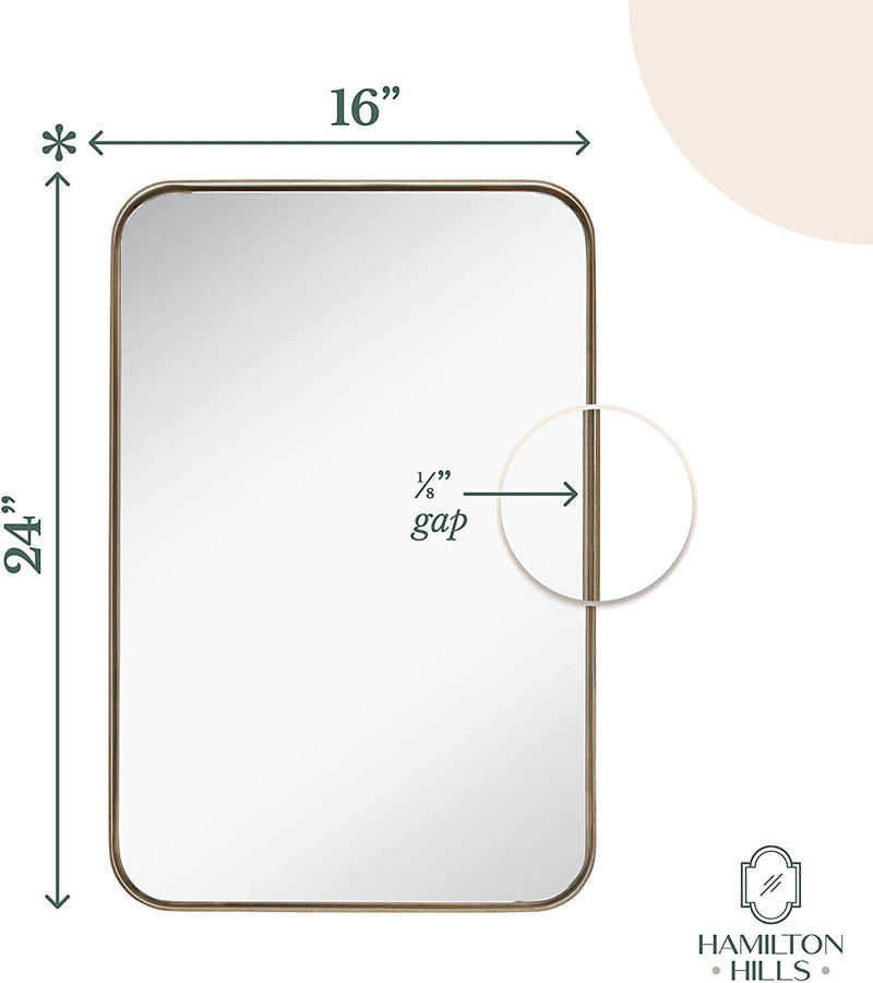 Rounded Corners Brushed Metal Wall Mirror in Gold