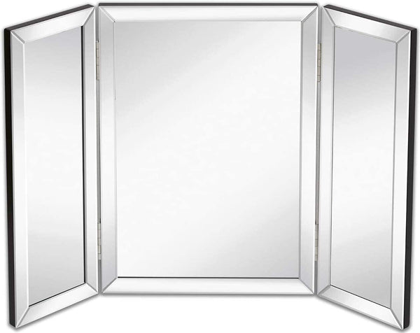 Trifold Vanity Mirror with Beveled Mirrored Edges