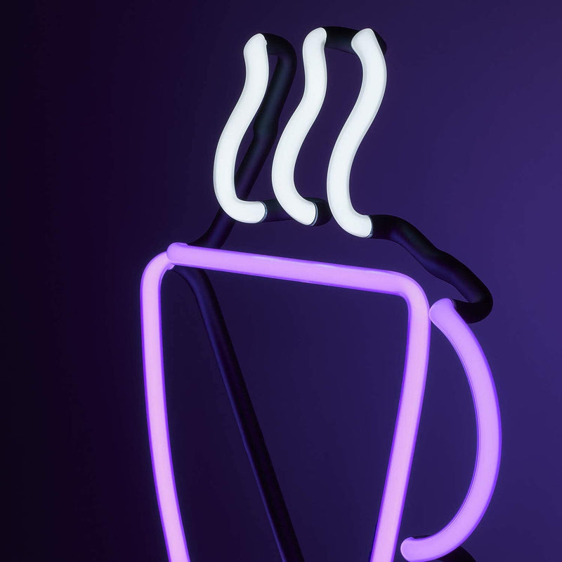 Purple Coffee Cup Neon Table Light with White Steam