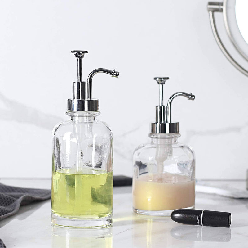 Clear Glass Soap Lotion Dispenser Set, Unique Design Pump, for Bathroom, Kitchen