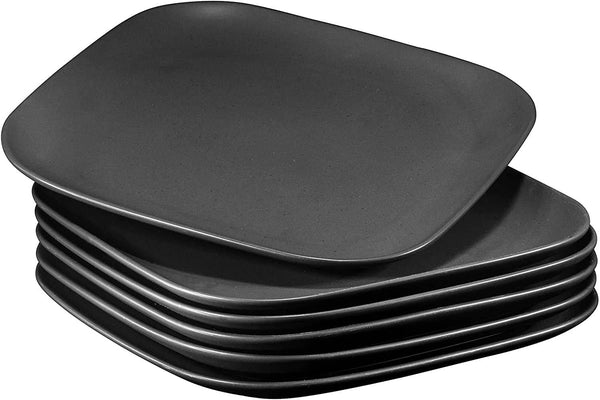 Set of 6 Stackable Black Ceramic Dinner Plates