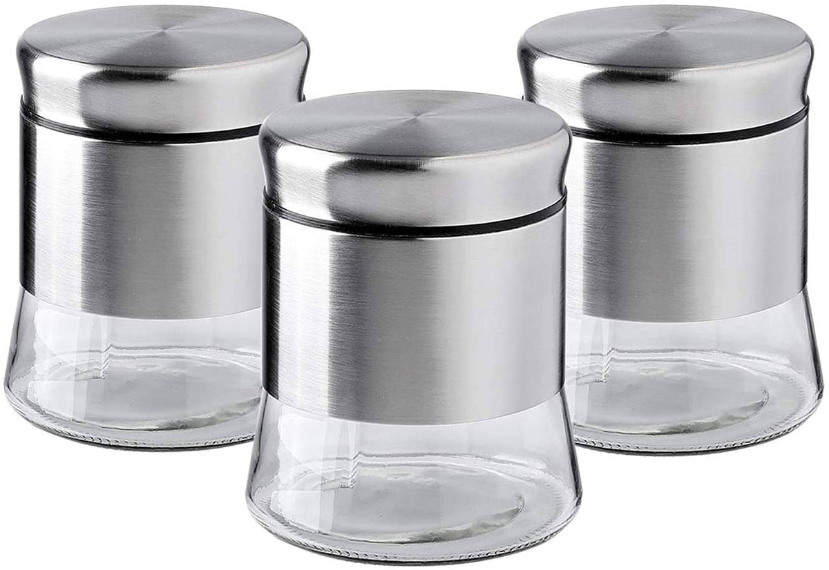 Brushed Stainless Steel and Glass Canister with Airtight Lid, 5.5"H & 24OZ Set