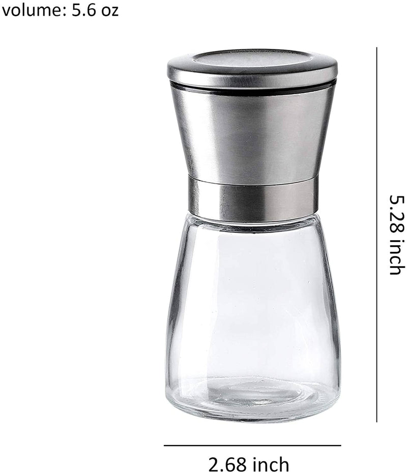 Salt and Pepper Grinder Set with Stand-Premium Quality Stainless Steel & Glass - Salt