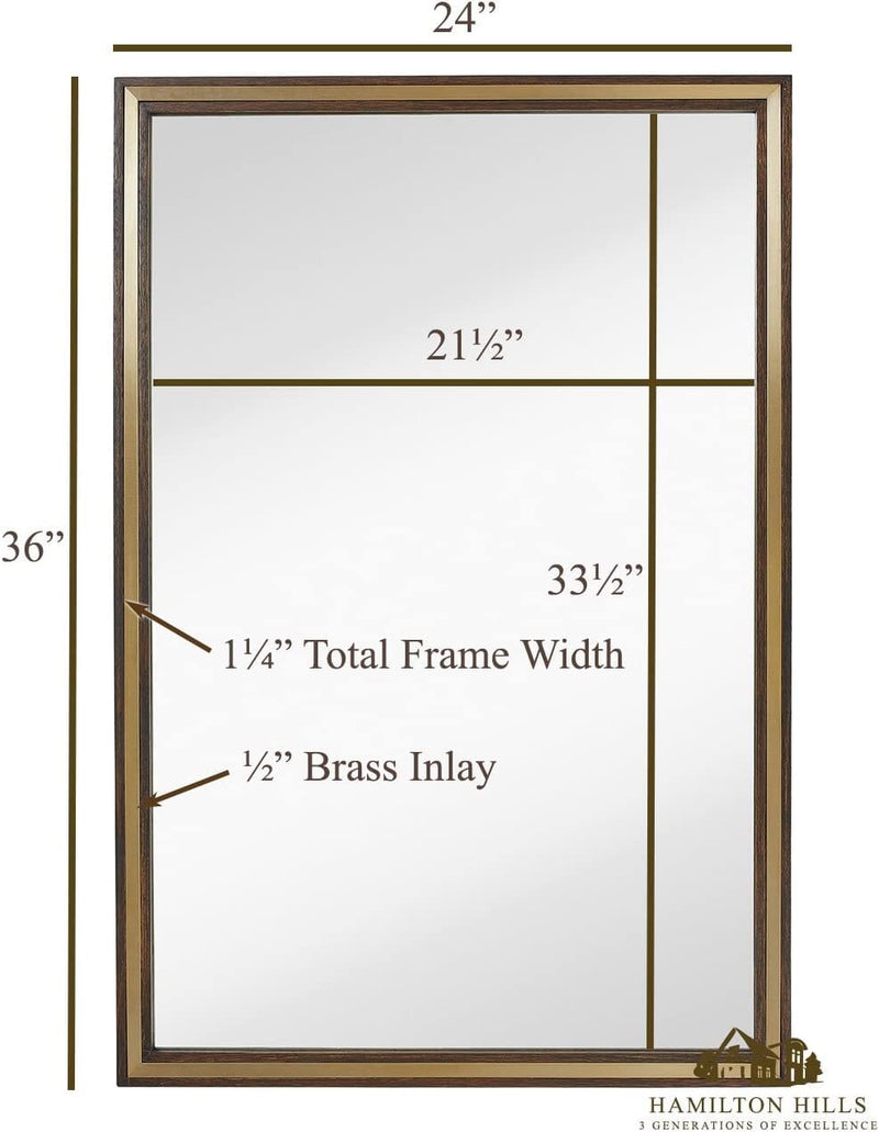 Large Wood Frame Wall Mirror - Brass/Walnut
