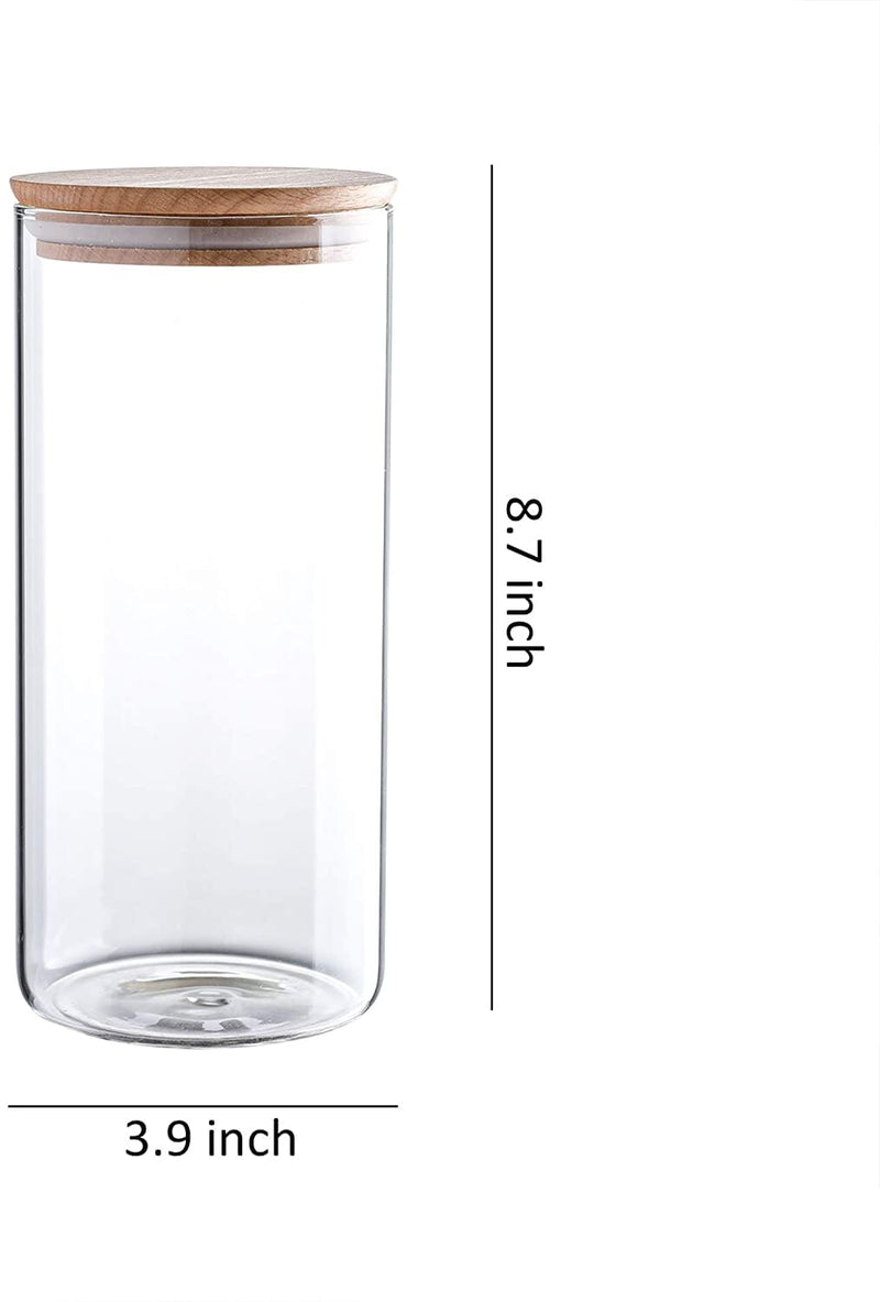 47 Ounce Clear Glass Storage Jar With Beech Wood Lid Set of 2 Glass Canister With Airtight