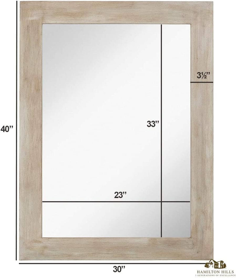 Rustic Beach Vanity Mirror - White Washed Wood Frame - 30" x 40"