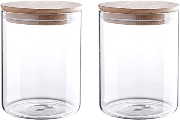 24 Fl Ounce Clear Glass Storage Jar With Beech Wood Lid Set Of 2 Glass Canister