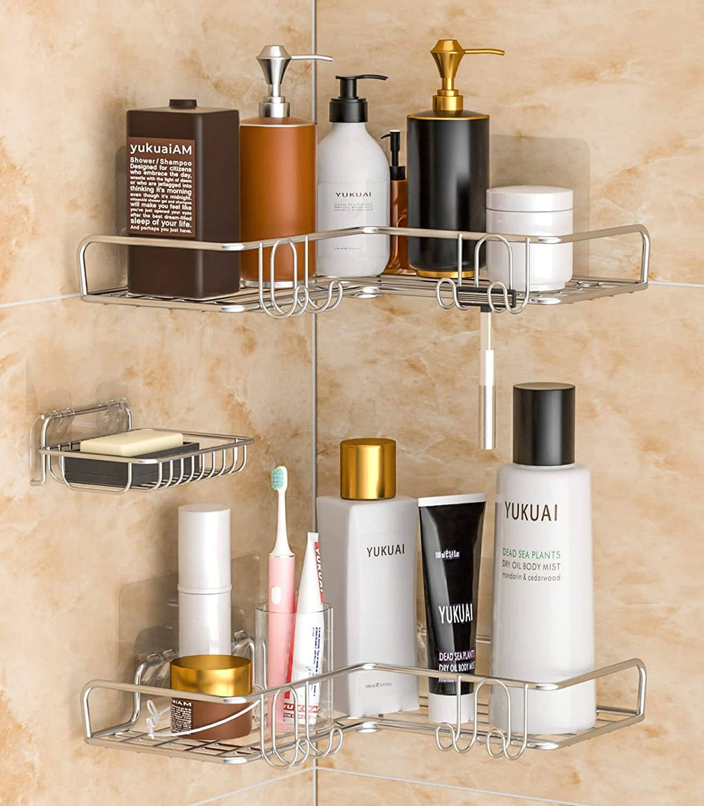 Corner Shower Caddy, Shower Organizer Corner Shower Shelf,2-Pack Adhesive  Stainless Steel Shower Rack for Bathroom Storage - Brown 