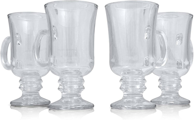 Set of 4 Thick Wall Glass Footed Irish Coffee Glass Mugs 8.25 oz. 