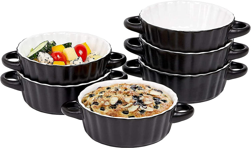 10oz Round Ceramic Souffle Dishes - Set of 6, Oven Safe