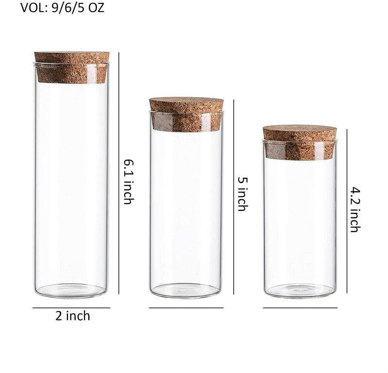 Empty Refillable Borosilicate Glass Bottles Vials Jars,Glass Test Tube with Cork Caps