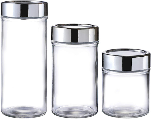 Mini Glass Storage Jars with Airtight Silver Plastic Lids Set