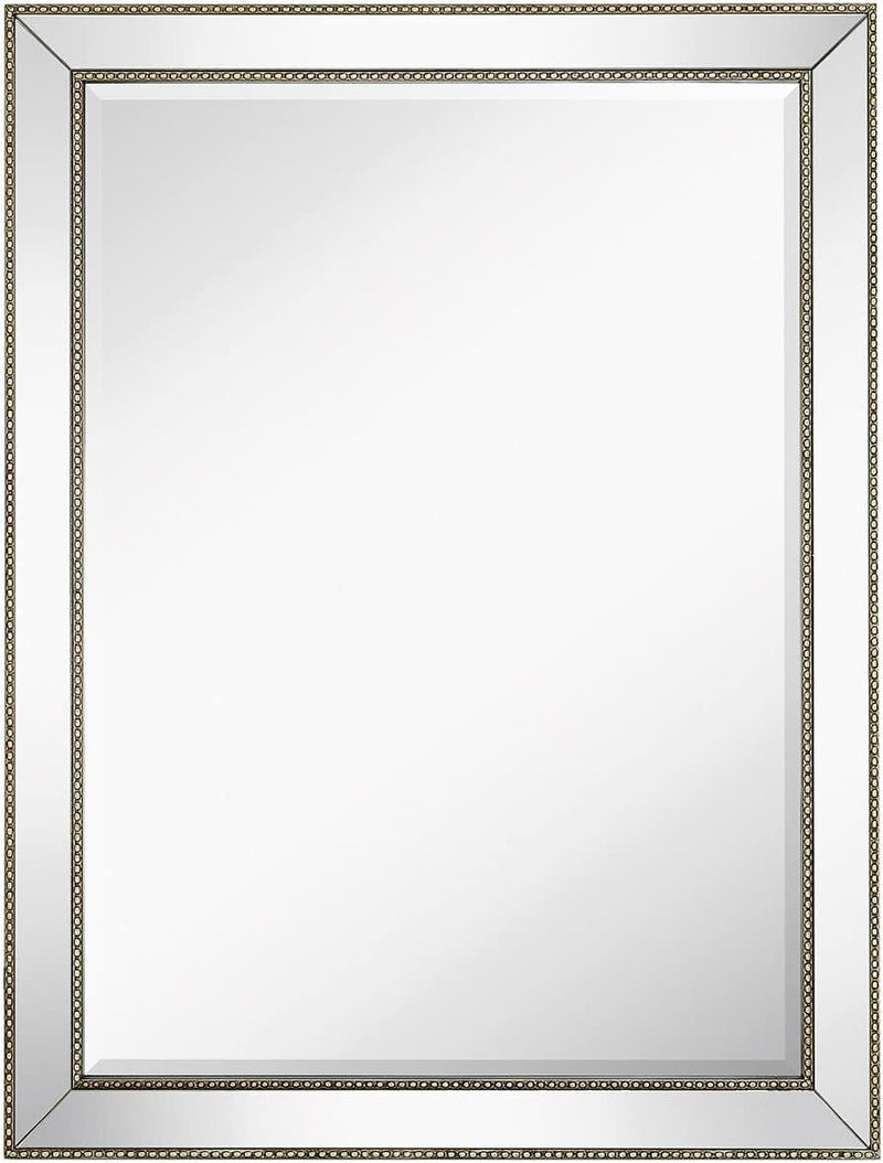 Large Beveled Wall Mirror with Angled Frame and Beaded Detail