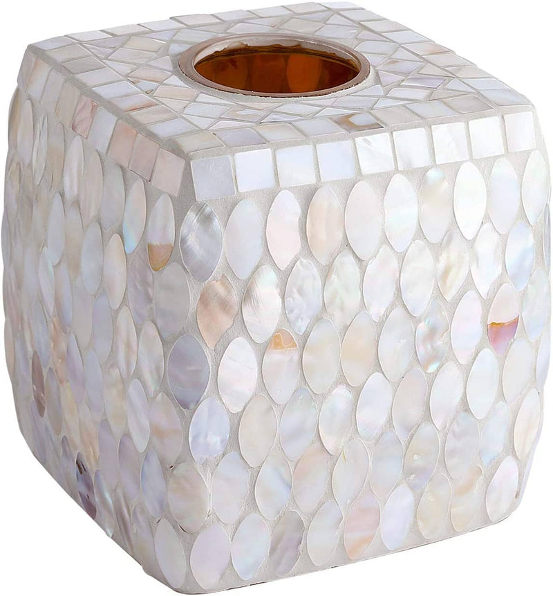 Mosaic Glass Tissue Holder Decorative Tissue Cover Square Box (Silver
