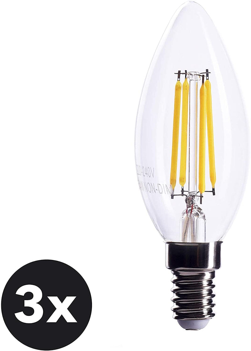Dimmable Warm White LED Filament Lightbulb 3-Pack - E14 Base, Replaces 40W Incandescent