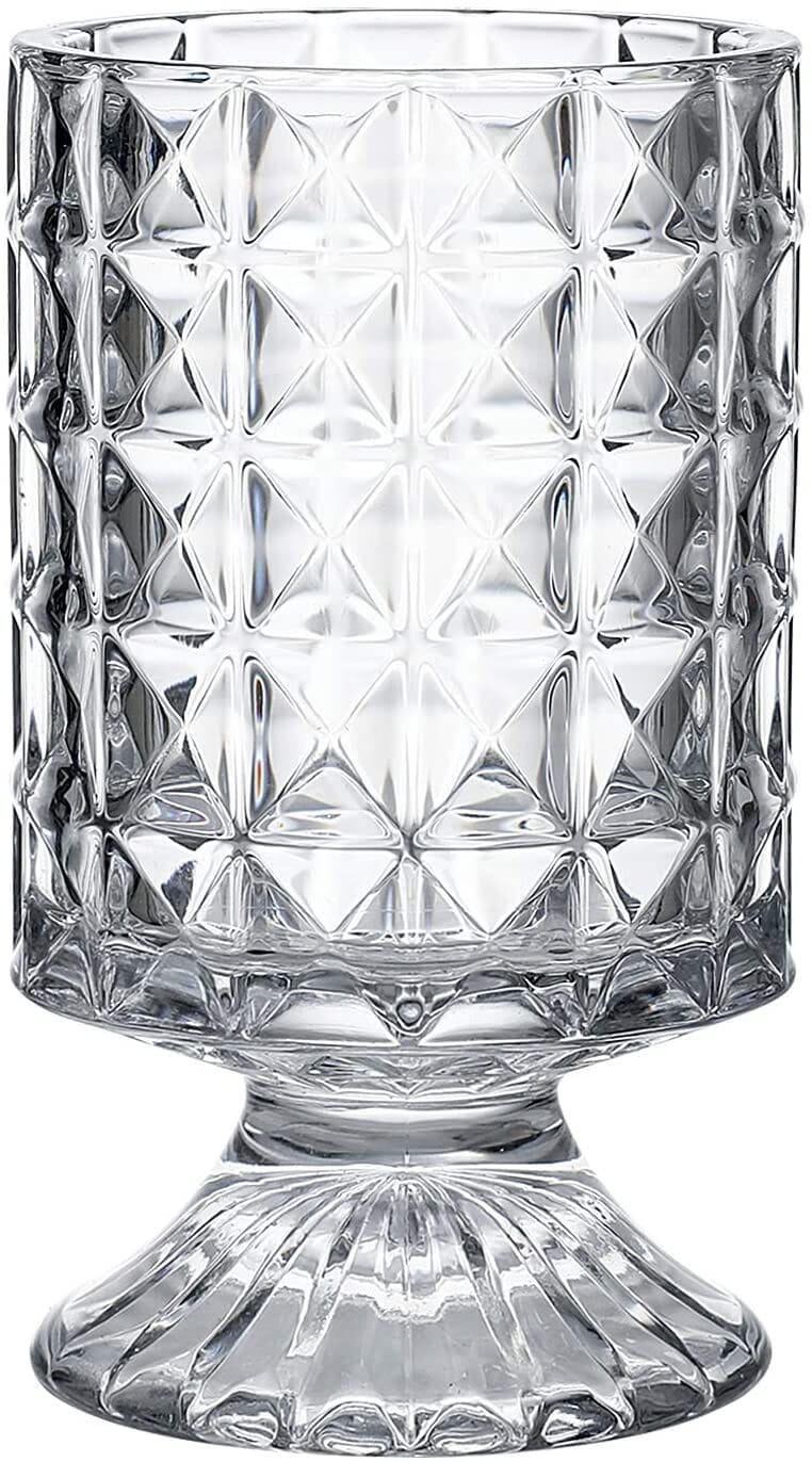 Crystal Glass Hurricane Votive Candle Holder, Thickened Glass Vase (6.3 X 7.9 Inch