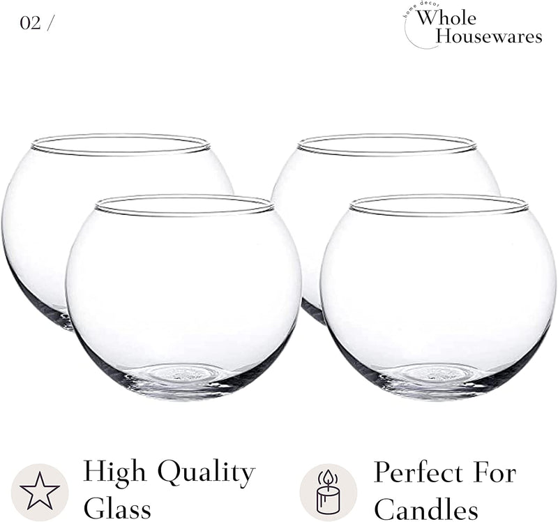 WHOLE HOUSEWARES | Clear Bubble Bowl | 4-Piece Set | Glass Vase-Glass Fish Bowl (D6 X H4