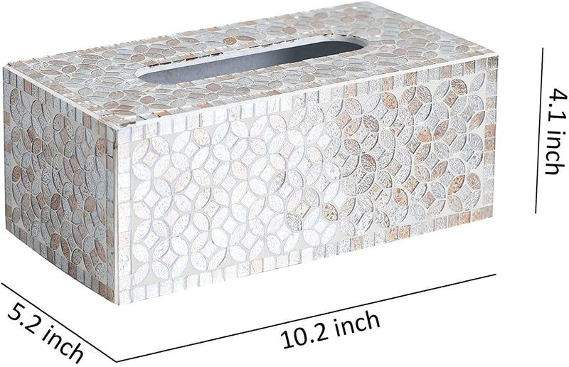 Decorative Mosaic Tissue Holder 10X5X4 Inch Rectangular MDF Tissue Box Cover (Gold/Silver