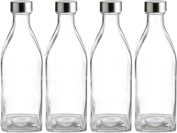 Whole Housewares Reusable Square Glass Water Bottles with