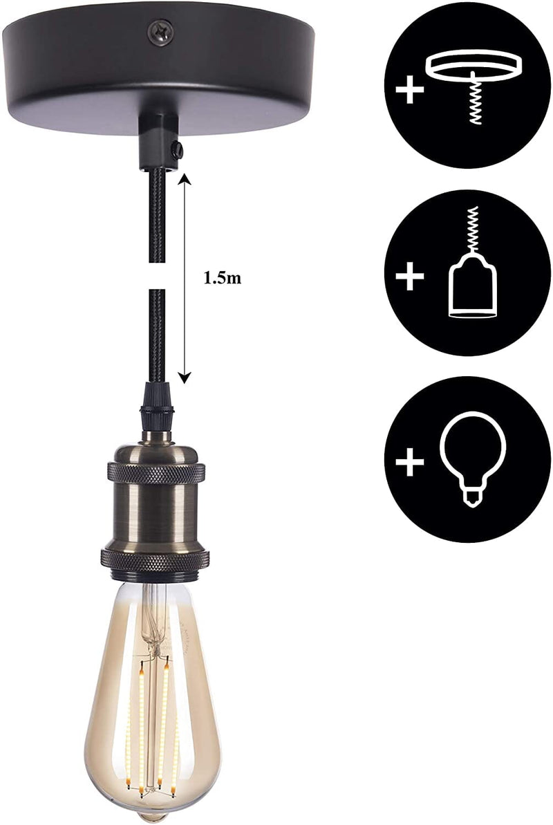Dimmable Black Pearl Edison Lamp with Textile Cable