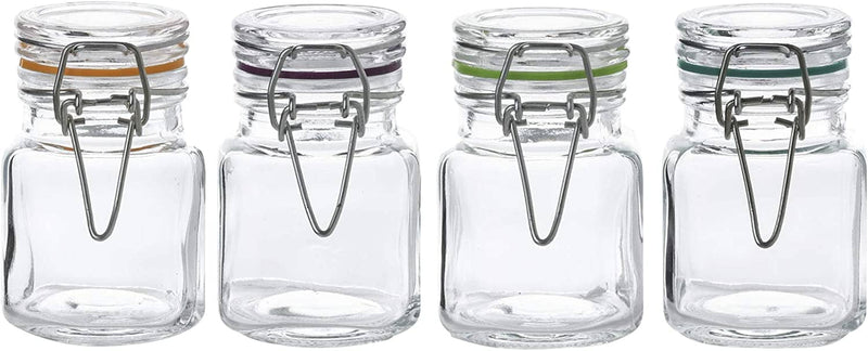 Airtight Seal Mini Glass Jar - Different Color Rubber Gasket - Hinged Lid for Kitchen, 4