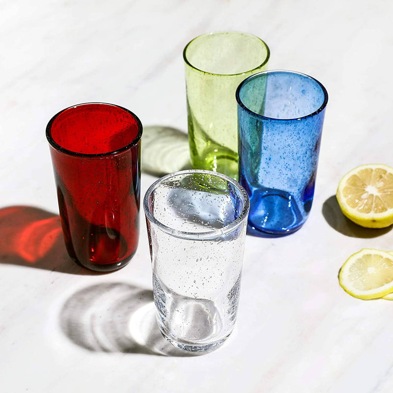 Artisan Crafted Hand Blown Glass Tumblers,Colored Bubble Water Glasses,8.5 OZ of 4 Colors