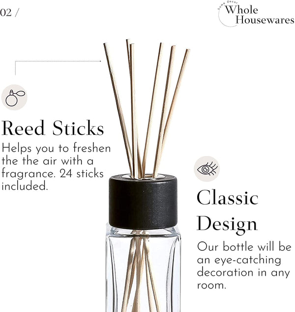 Clear Glass Diffuser Bottles for Home| Natural Reed Sticks | Black