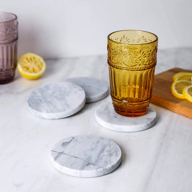 Marble Coaster Set with Cork Back Dia 3.9 Inch Natural Stoneware Pack of 4 (Gray