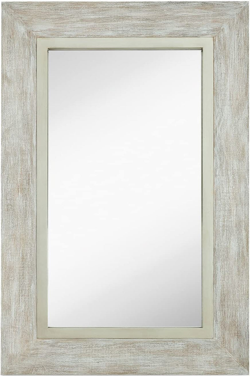 Large White Washed Framed Mirror