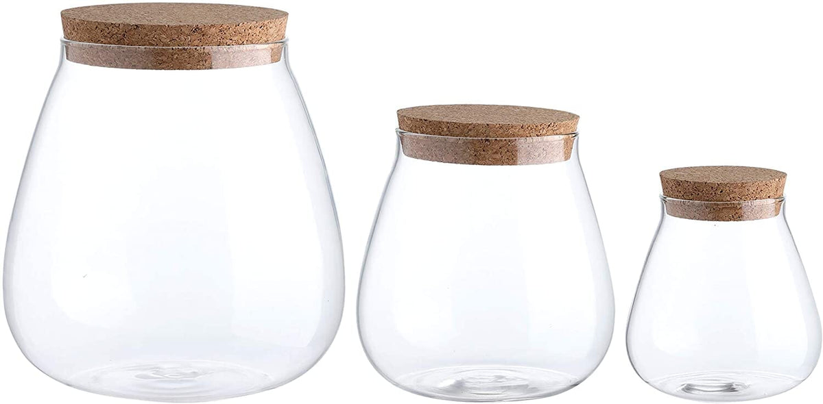 Set of 3 Glass Jar Storage Containers with Cork Lids Capacity 60/30
