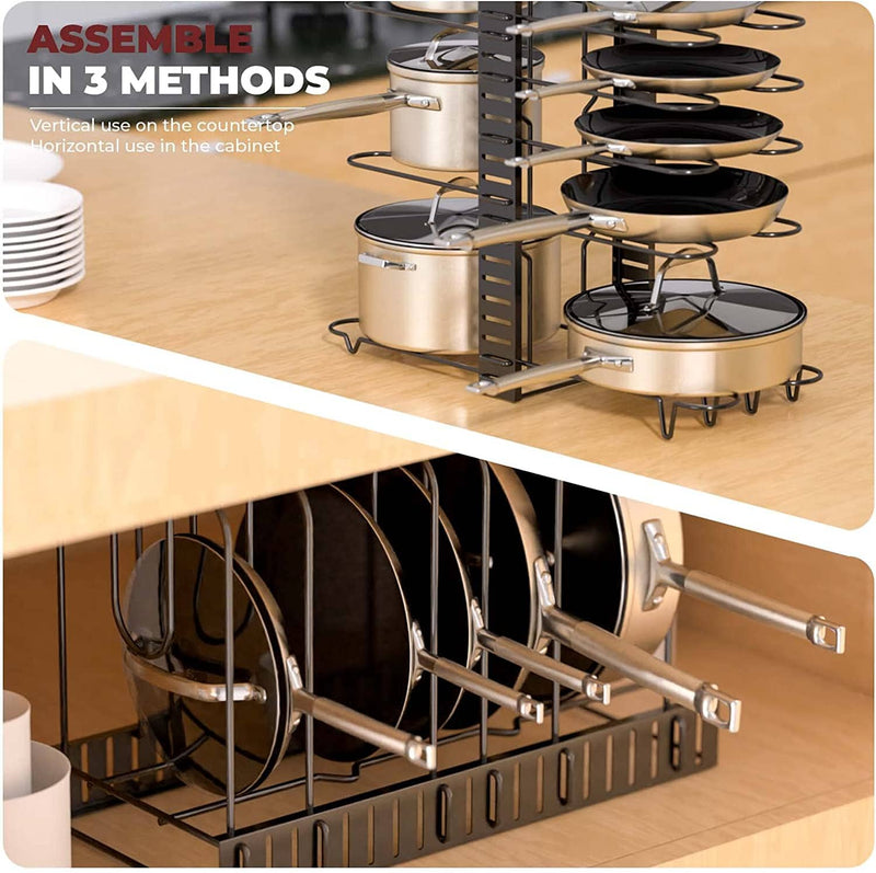 Metal Pot Rack Organizer - Holds 8+ Kitchen Pots - 3 DIY Methods