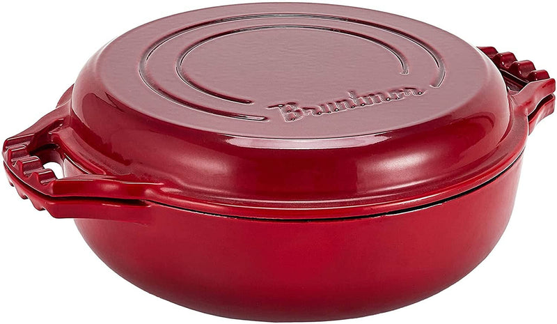 2-in-1 Cast Iron Cocotte Double Braiser Pan with Grill Lid