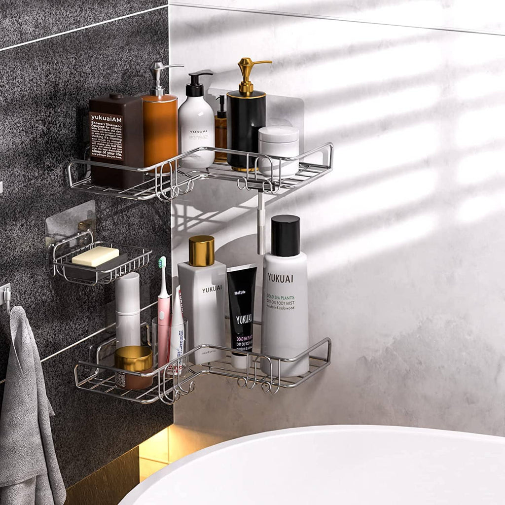 Stainless Steel Corner Shower Basket - Wall Mounted Stainless