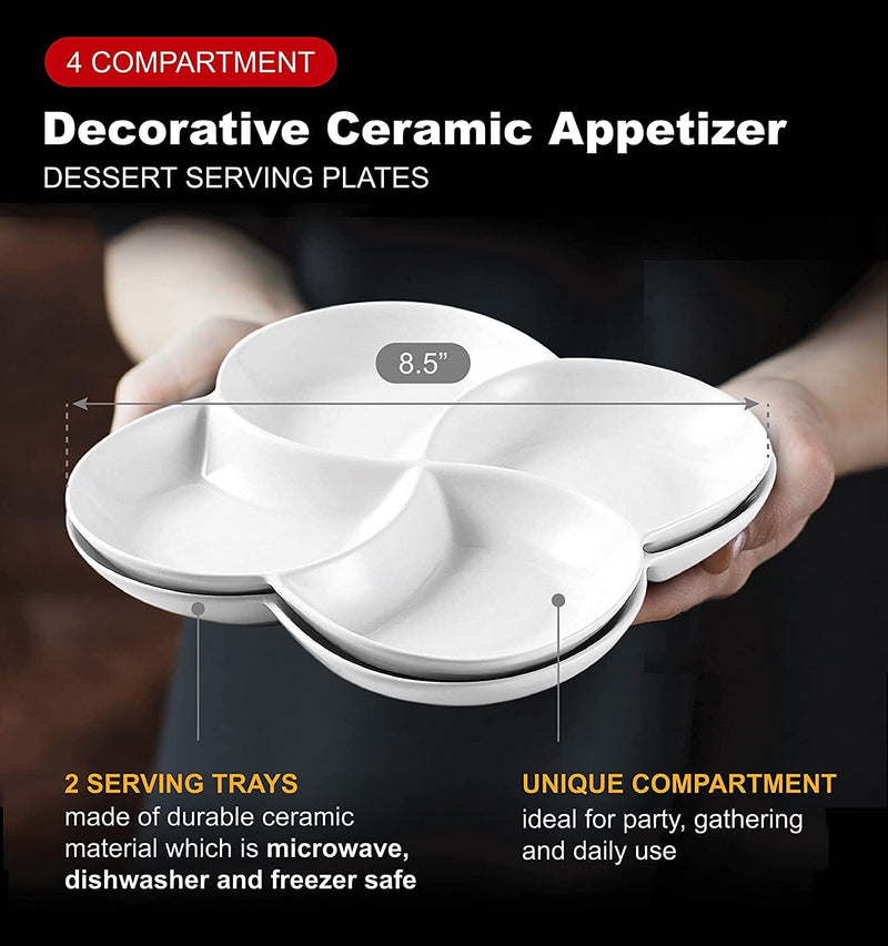 Ceramic Appetizer Serving Platter Tray with 4 Compartments