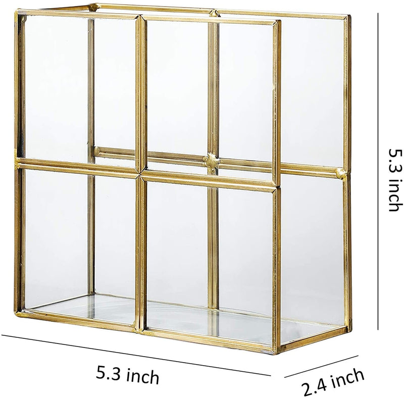 Glass Napkin Holder with Golden Gird Metal for Dining Table -Upright Paper Napkin