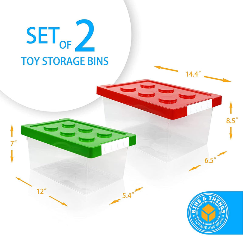 Bins & Things Toy Organizer Set Of 2 Large And Small Brick Shaped Storage Containers