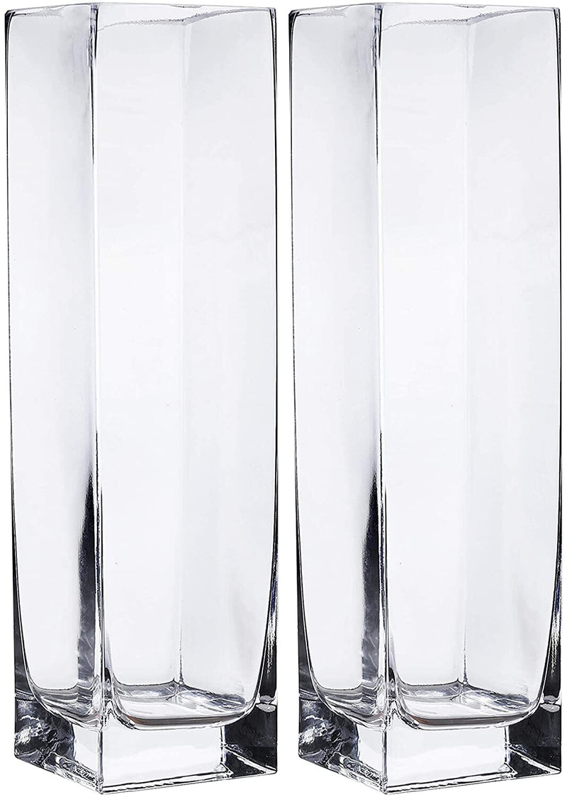 Clear Glass Tall Square Block Vase (3.15" X 8"